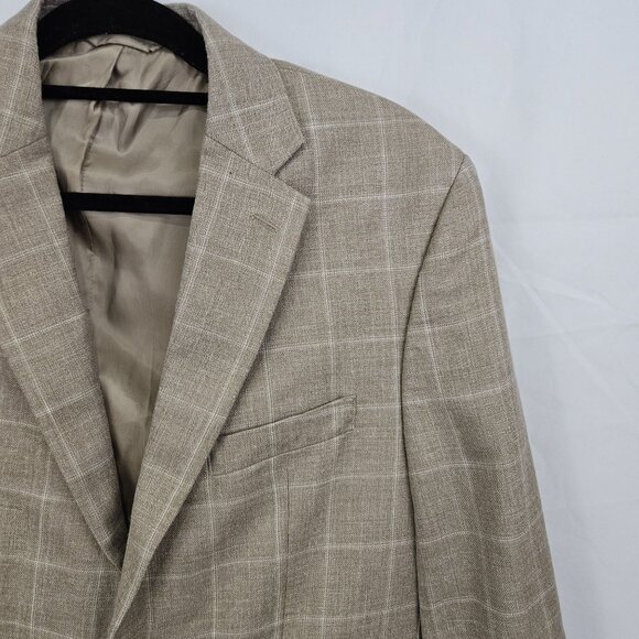 Lauren Ralph Lauren Mens 42R Beige Plaid Blazer Jaket 65% Wool 20% Silk 15% Line - Picture 7 of 14